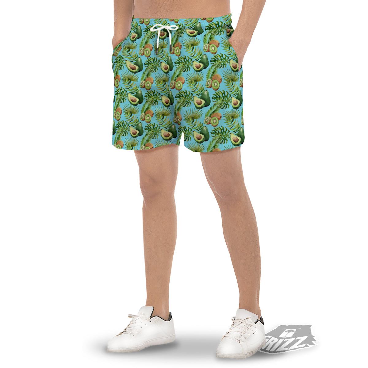 Avocado And Watercolor Kiwi Print Pattern Men's Gym Shorts-grizzshop
