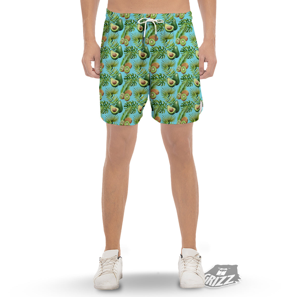 Avocado And Watercolor Kiwi Print Pattern Men's Gym Shorts-grizzshop