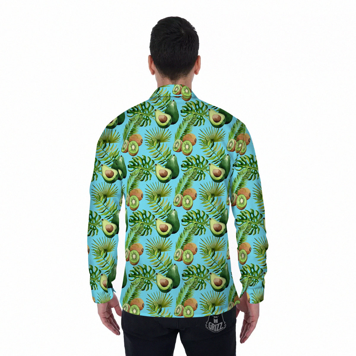 Avocado And Watercolor Kiwi Print Pattern Men's Long Sleeve Shirts-grizzshop