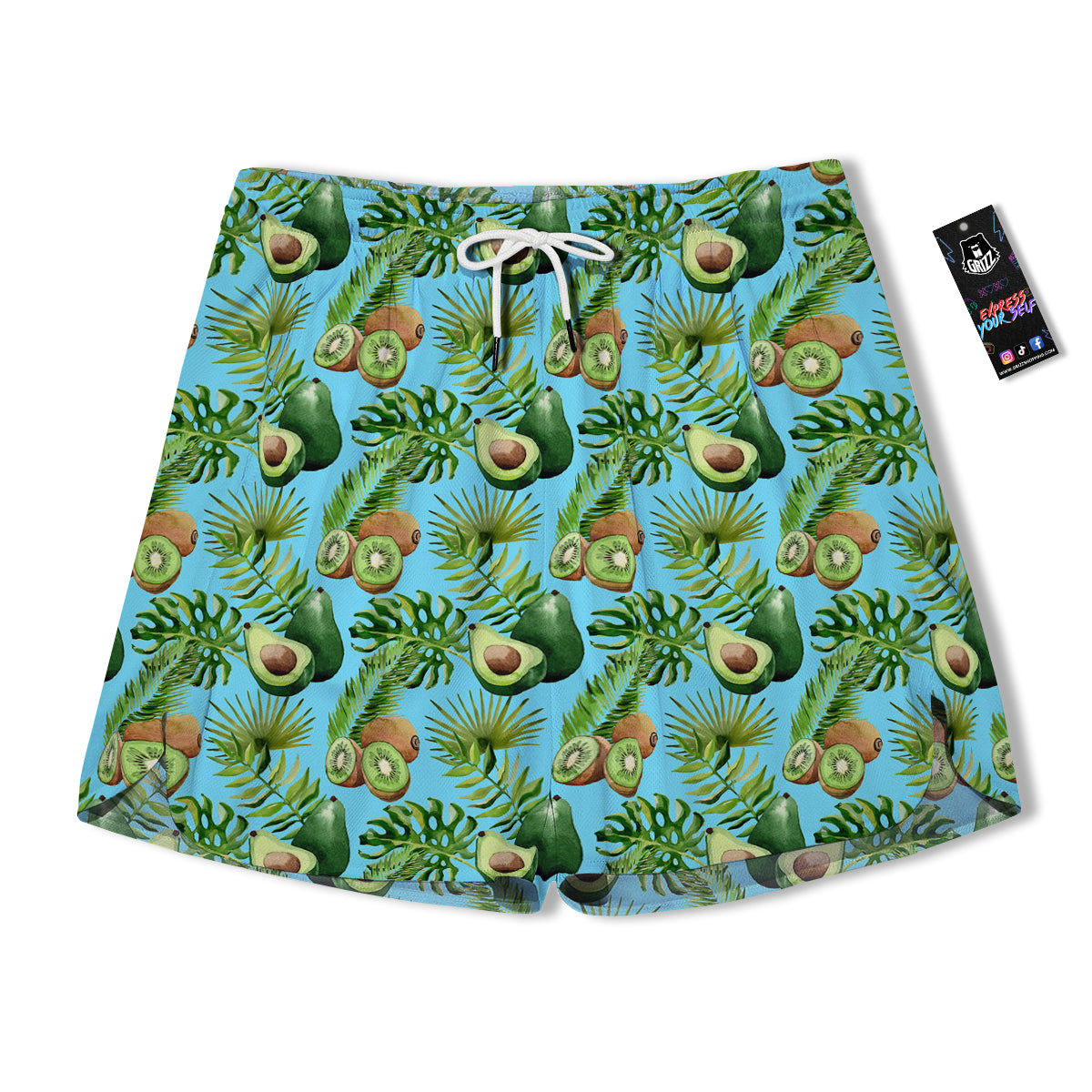 Avocado And Watercolor Kiwi Print Pattern Men's Running Shorts-grizzshop