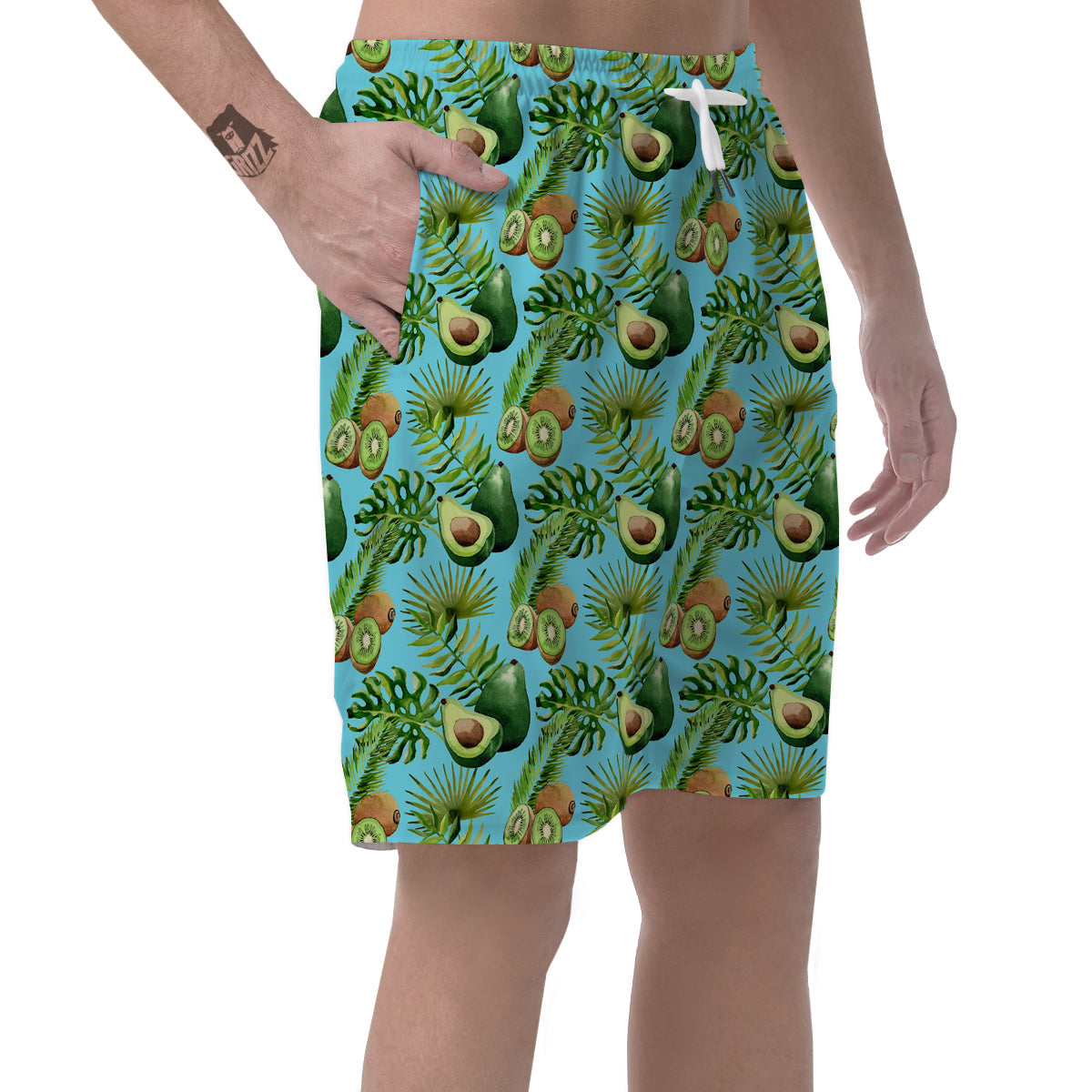 Avocado And Watercolor Kiwi Print Pattern Men's Shorts-grizzshop