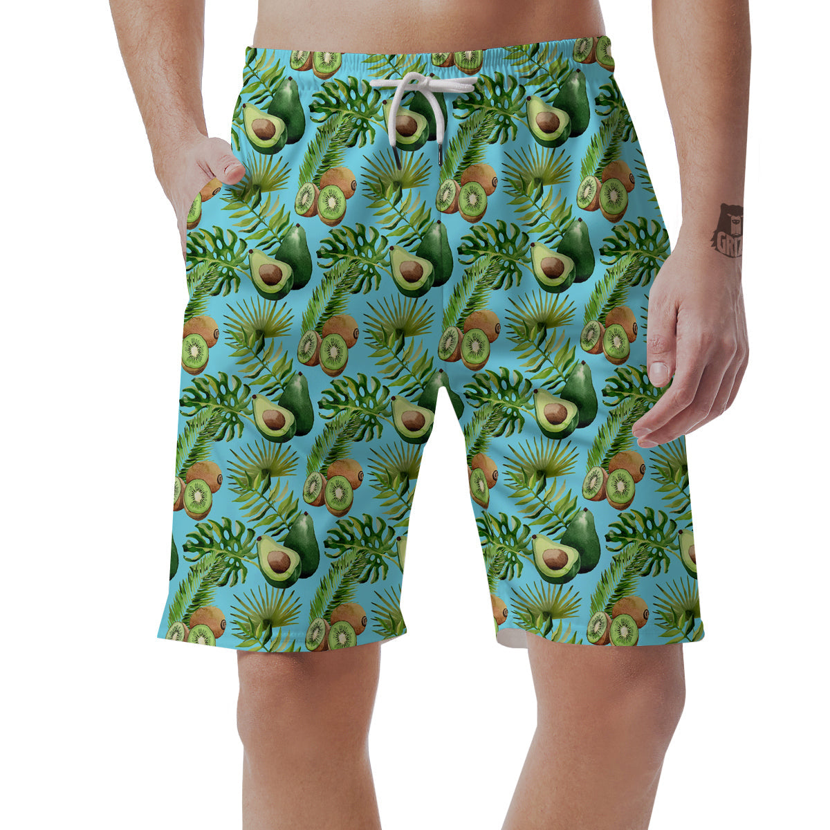Avocado And Watercolor Kiwi Print Pattern Men's Shorts-grizzshop