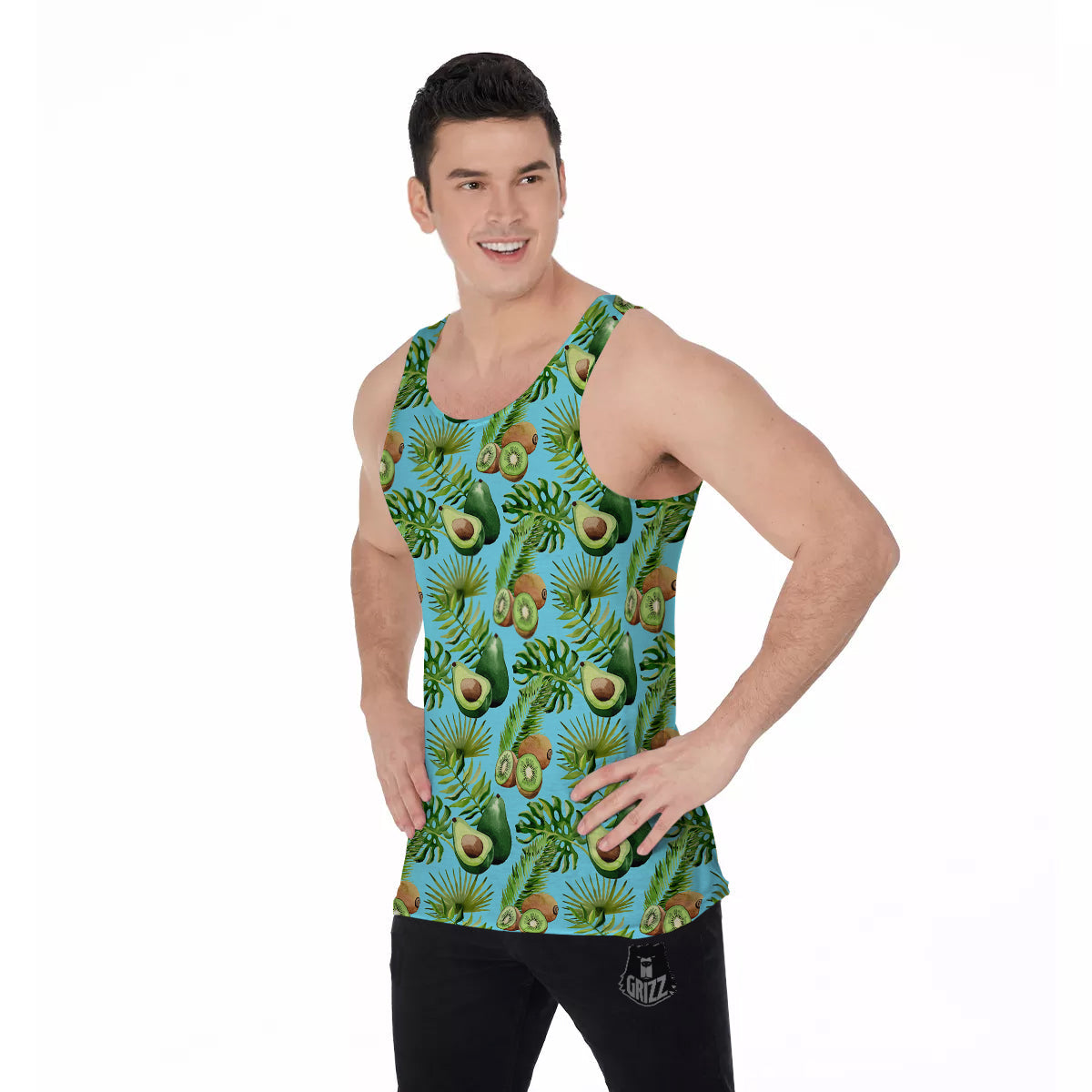Avocado And Watercolor Kiwi Print Pattern Men's Tank Top-grizzshop