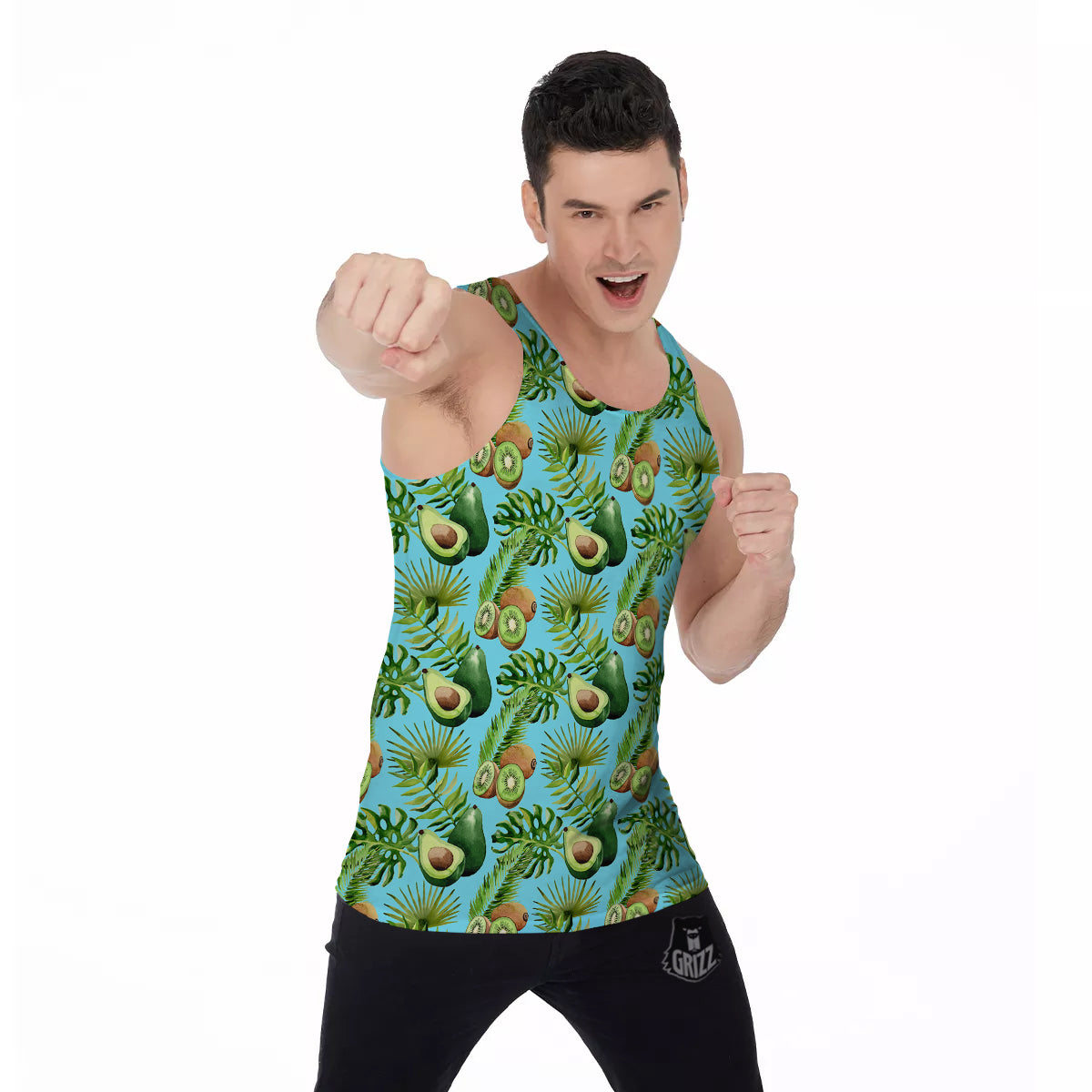 Avocado And Watercolor Kiwi Print Pattern Men's Tank Top-grizzshop