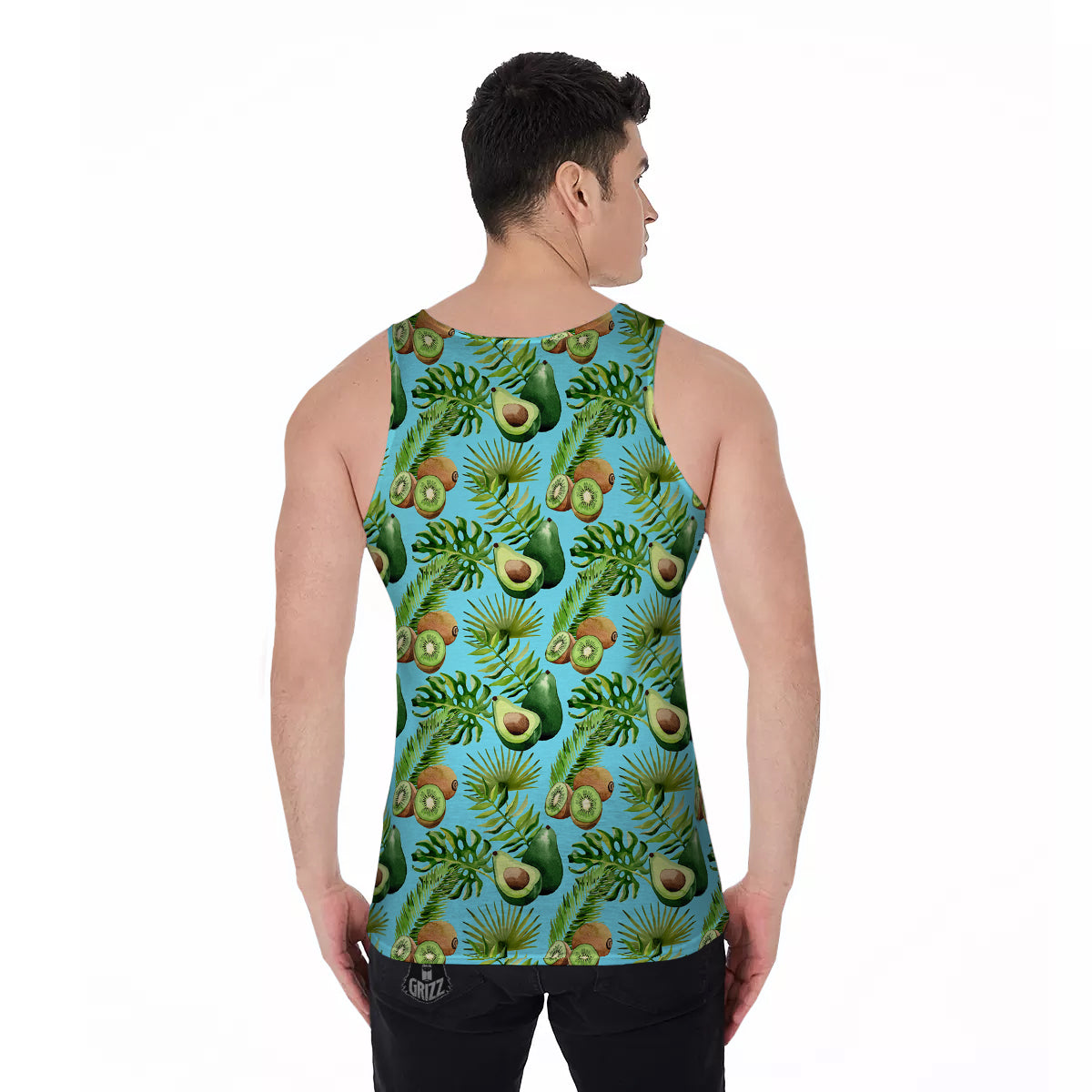 Avocado And Watercolor Kiwi Print Pattern Men's Tank Top-grizzshop