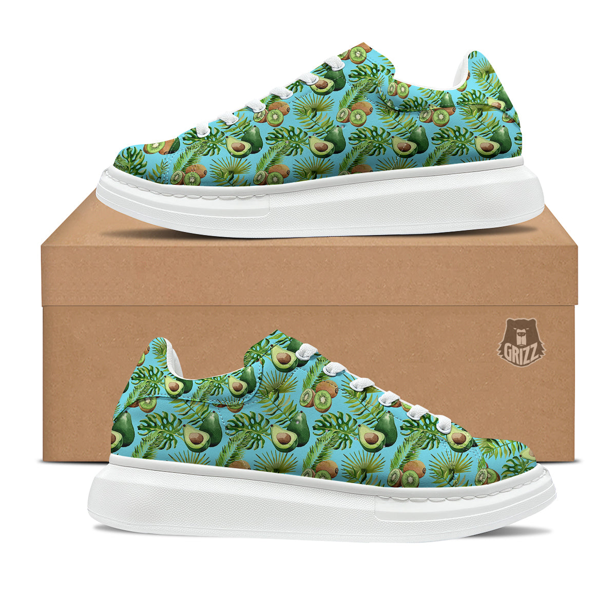 Avocado And Watercolor Kiwi Print Pattern Platform Shoes-grizzshop