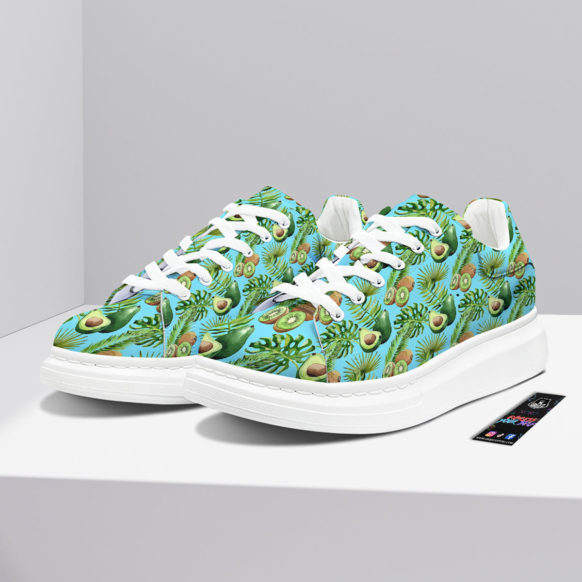 Avocado And Watercolor Kiwi Print Pattern Platform Shoes-grizzshop