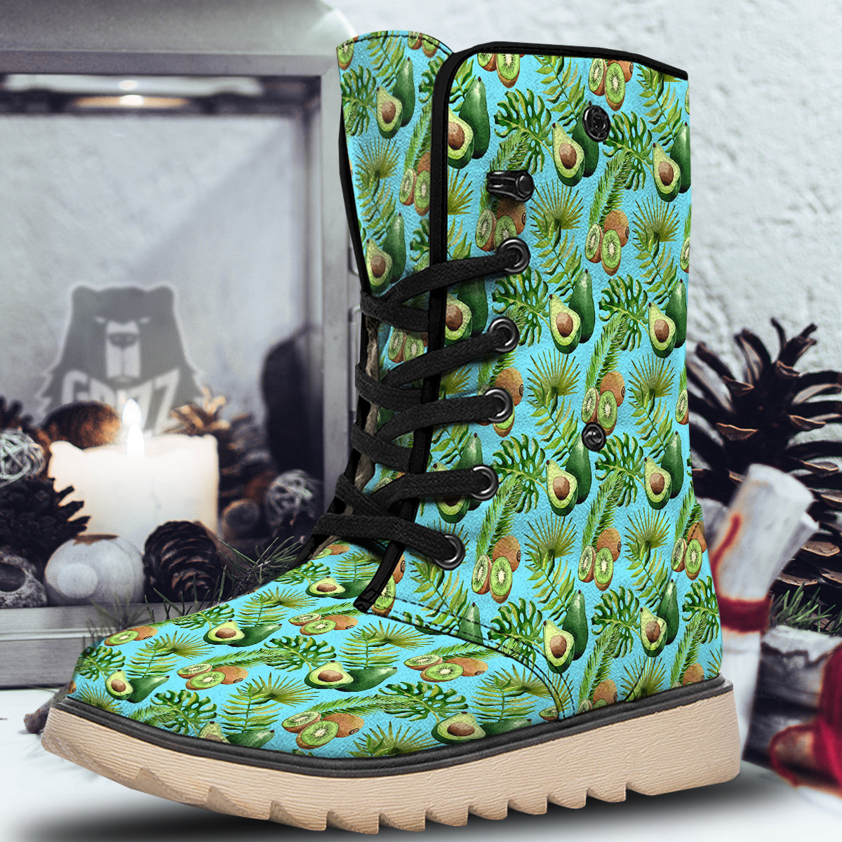 Avocado And Watercolor Kiwi Print Pattern Snow Boots-grizzshop