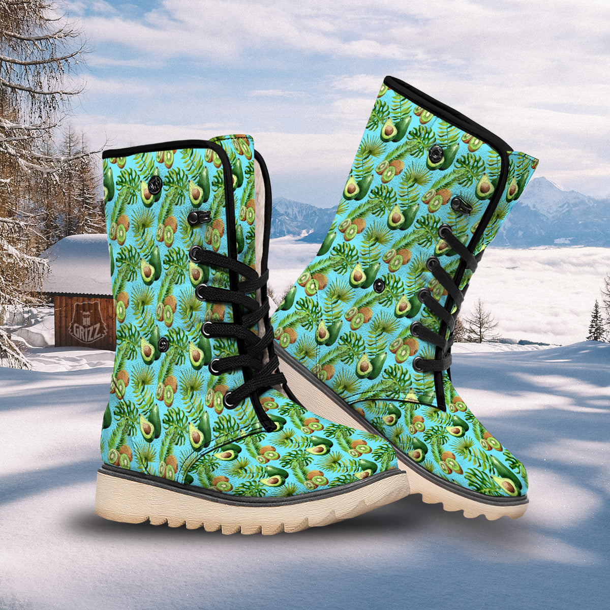Avocado And Watercolor Kiwi Print Pattern Snow Boots-grizzshop