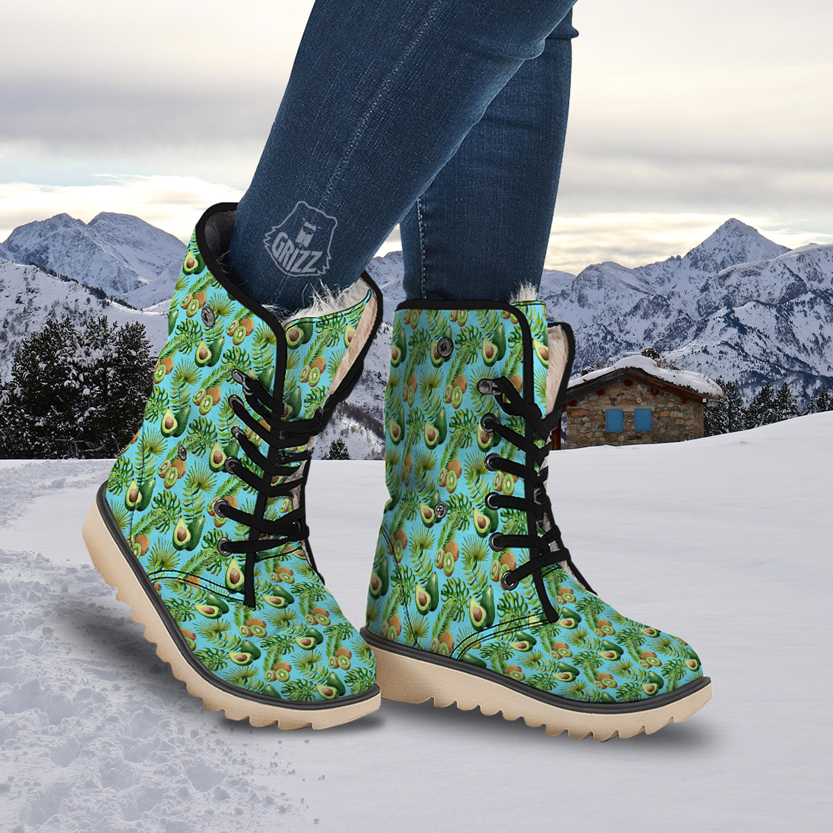 Avocado And Watercolor Kiwi Print Pattern Snow Boots-grizzshop
