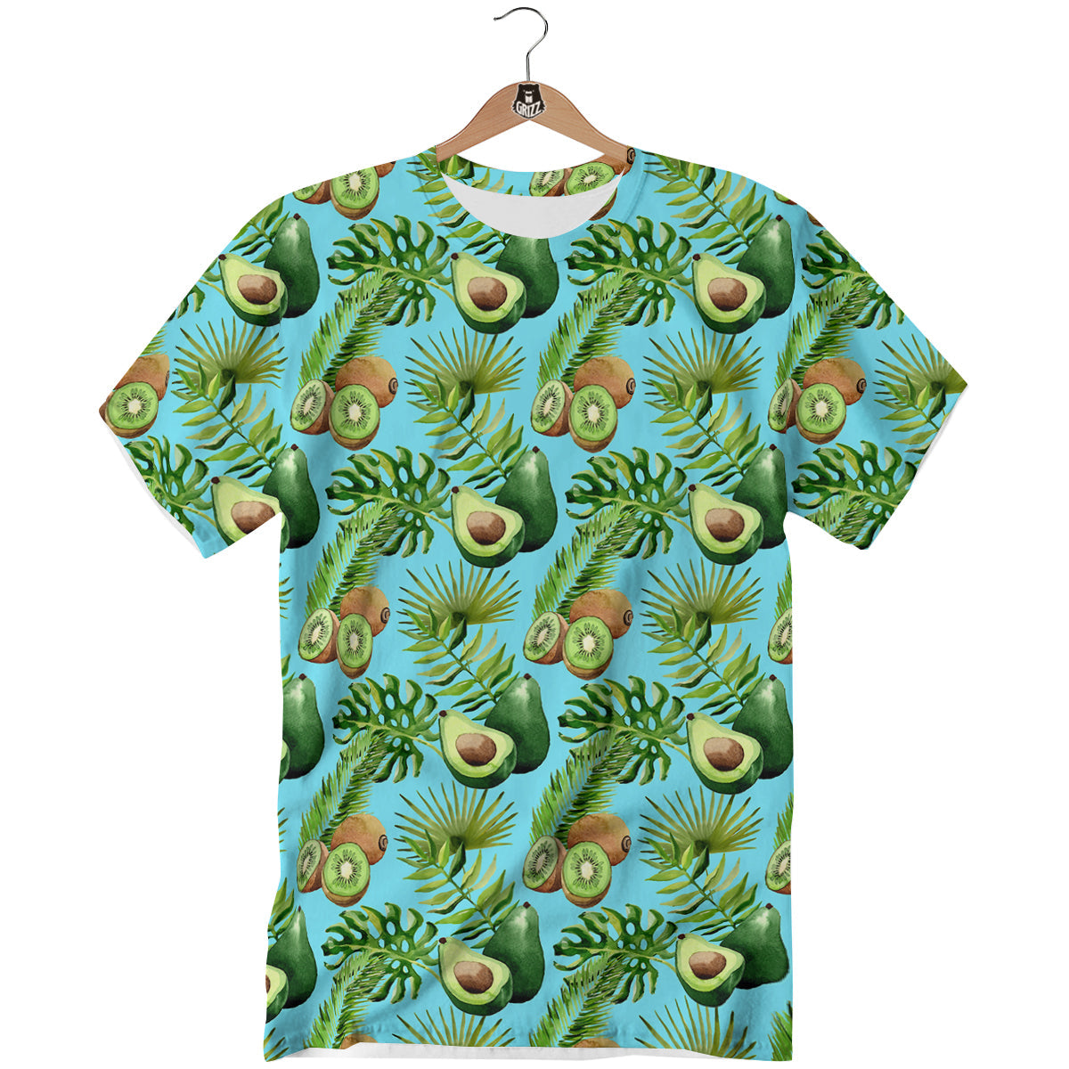Avocado And Watercolor Kiwi Print Pattern T-Shirt-grizzshop