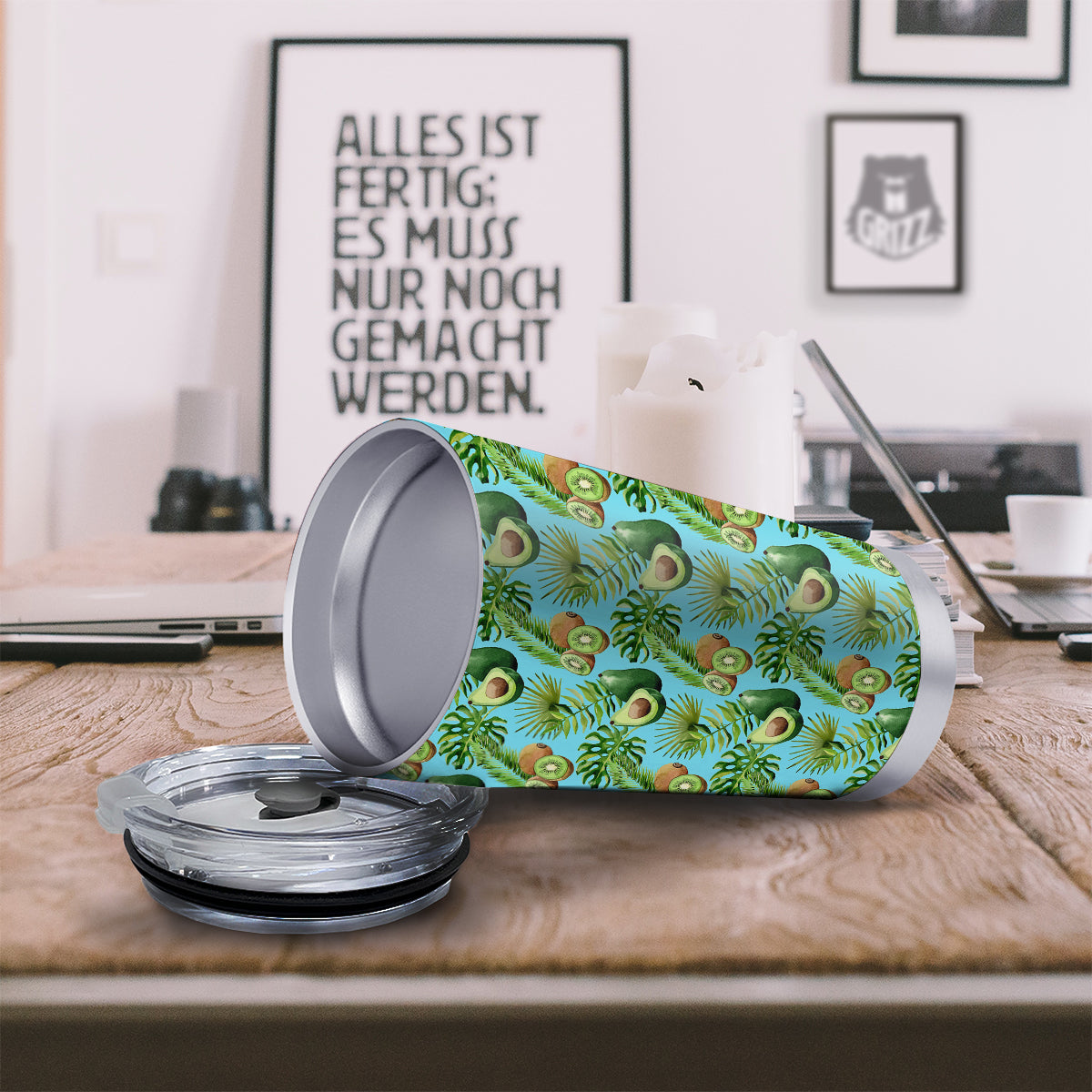 Avocado And Watercolor Kiwi Print Pattern Tumbler-grizzshop