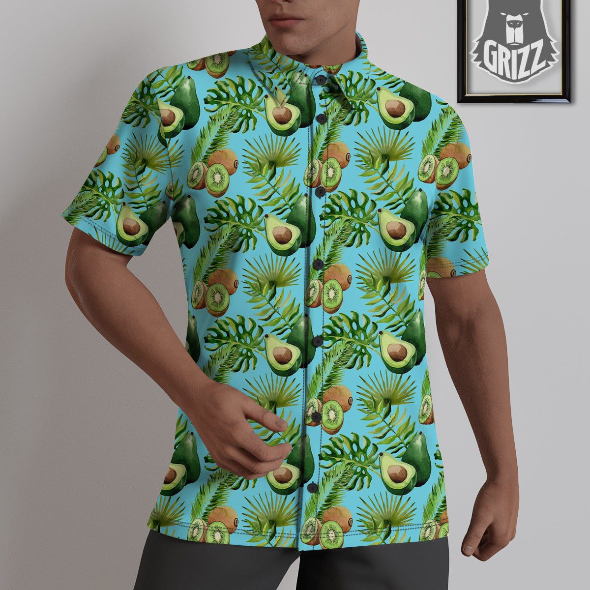 Avocado And Watercolor Kiwi Print Pattern Untucked Shirts-grizzshop