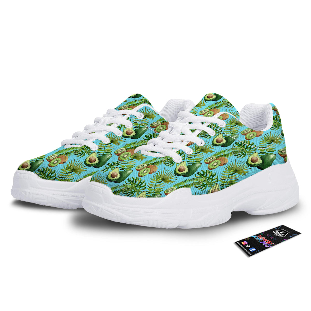 Avocado And Watercolor Kiwi Print Pattern White Chunky Shoes-grizzshop