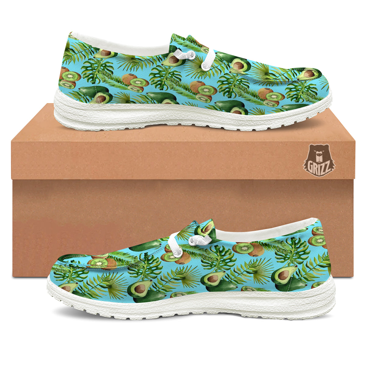 Avocado And Watercolor Kiwi Print Pattern White Loafers-grizzshop