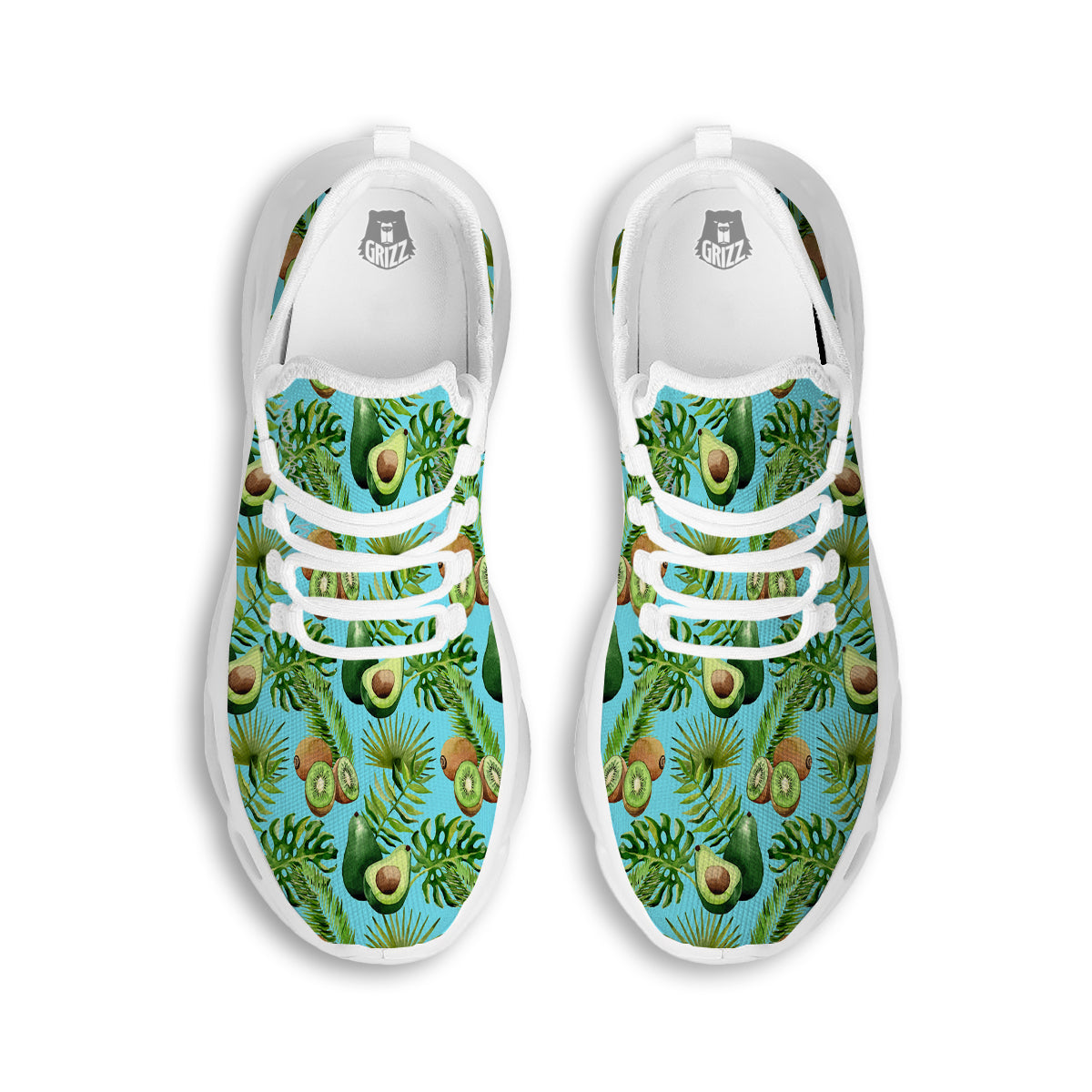 Avocado And Watercolor Kiwi Print Pattern White Running Shoes-grizzshop