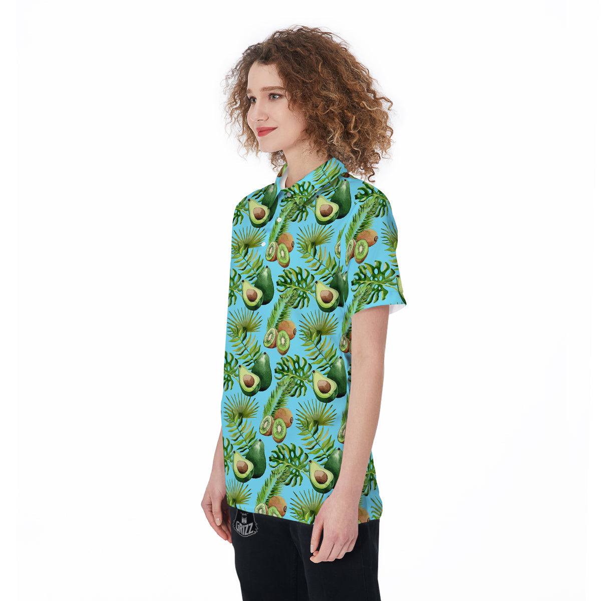 Avocado And Watercolor Kiwi Print Pattern Women's Golf Shirts-grizzshop
