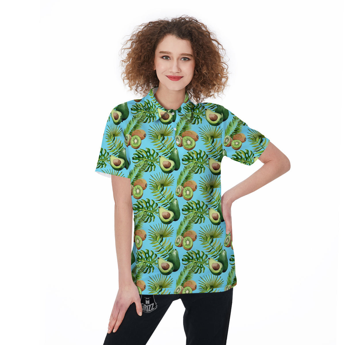 Avocado And Watercolor Kiwi Print Pattern Women's Golf Shirts-grizzshop