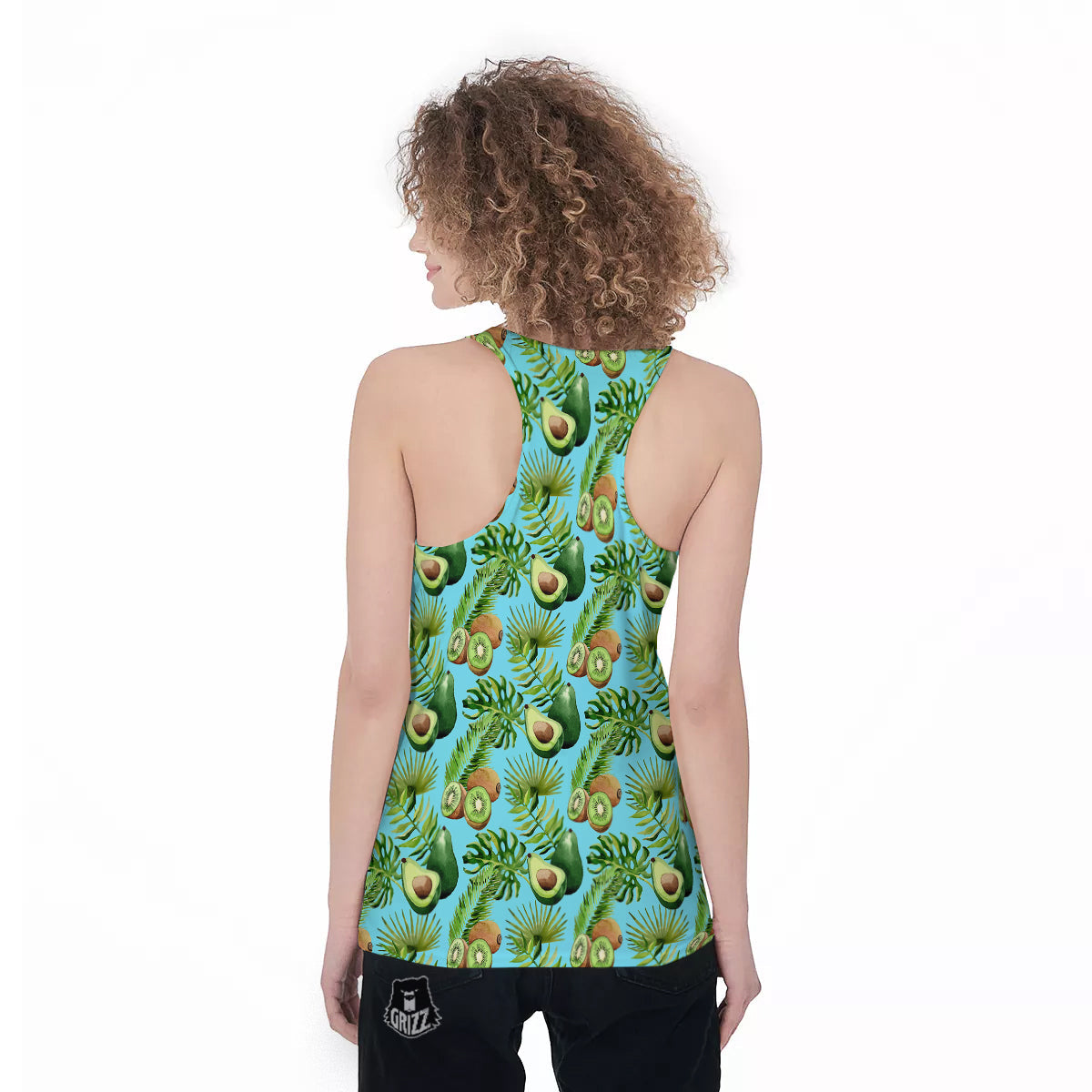 Avocado And Watercolor Kiwi Print Pattern Women's Racerback Tank Top-grizzshop