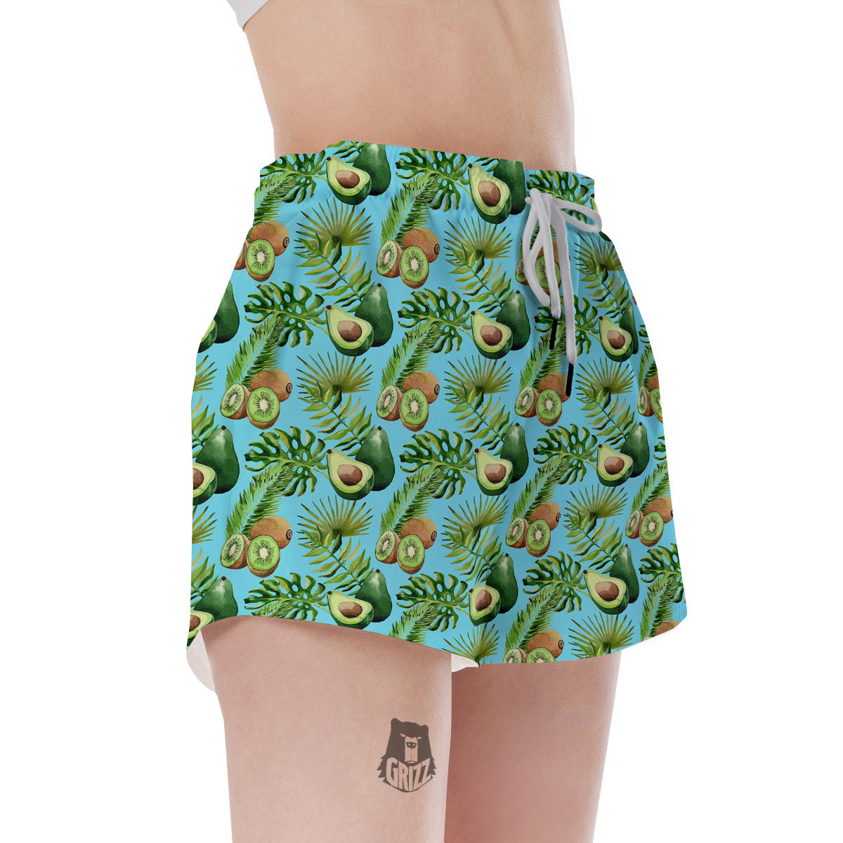Avocado And Watercolor Kiwi Print Pattern Women's Shorts-grizzshop