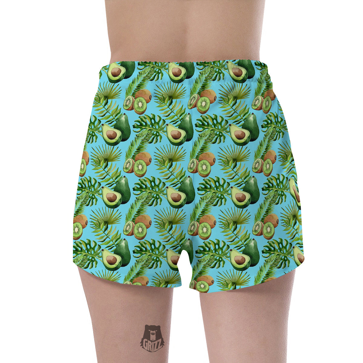 Avocado And Watercolor Kiwi Print Pattern Women's Shorts-grizzshop