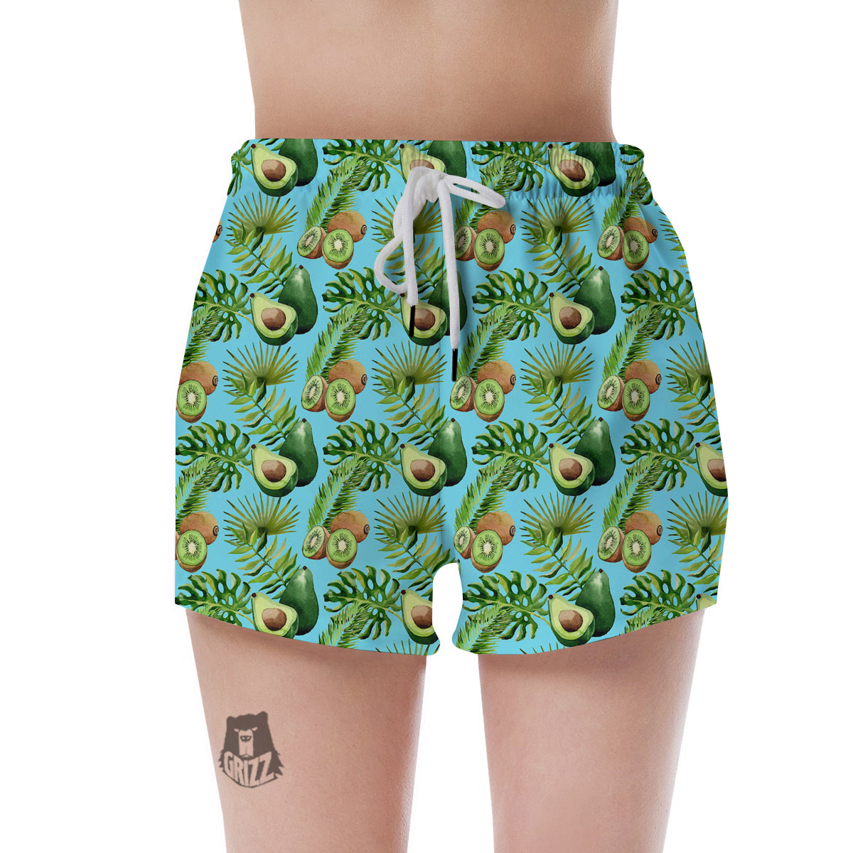 Avocado And Watercolor Kiwi Print Pattern Women's Shorts-grizzshop