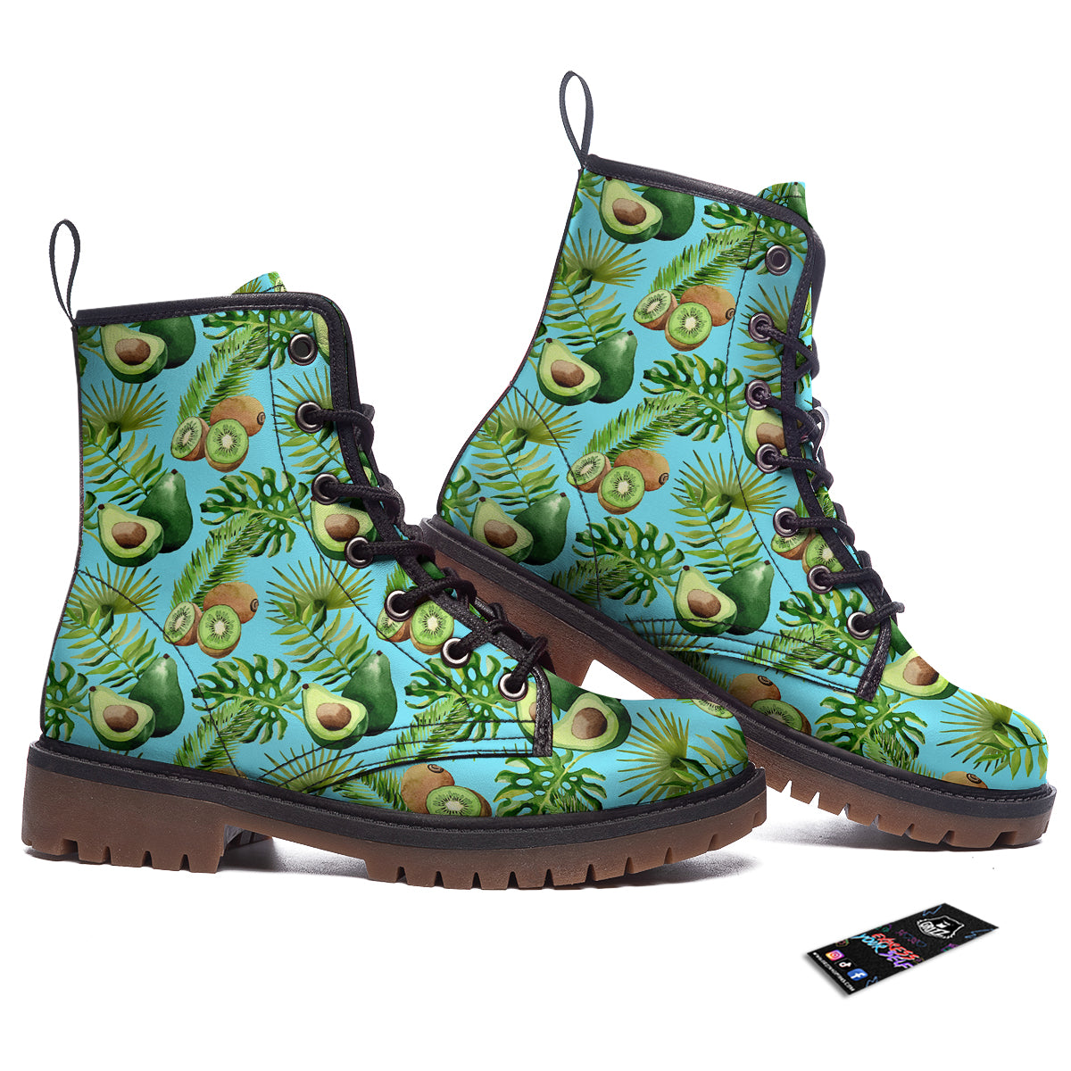Avocado And Watercolor Kiwi Print Pattern Work Boots-grizzshop