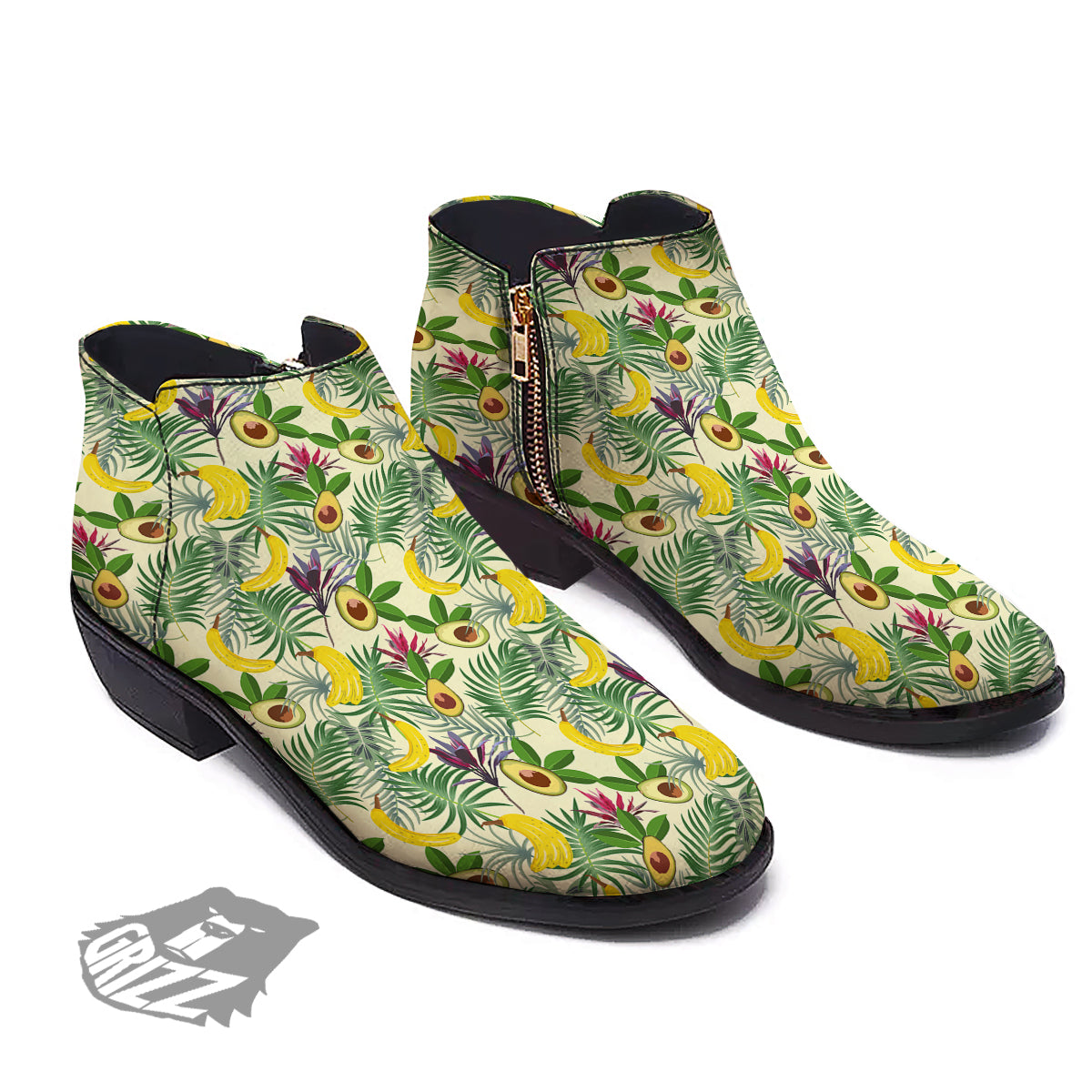 Avocado Banana Leaf Print Pattern Ankle Boots-grizzshop