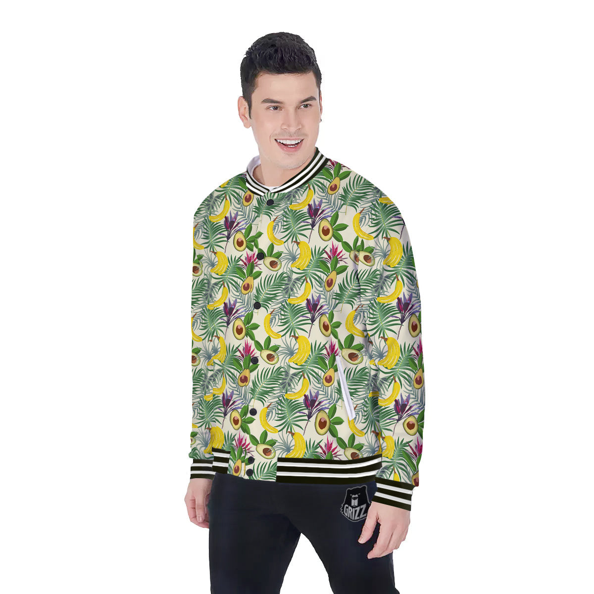 Avocado Banana Leaf Print Pattern Baseball Jacket-grizzshop