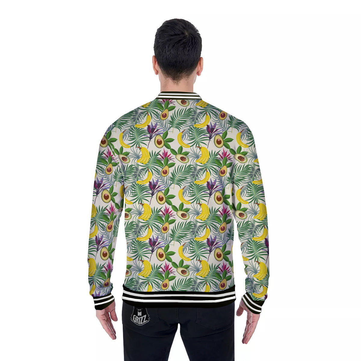 Avocado Banana Leaf Print Pattern Baseball Jacket-grizzshop