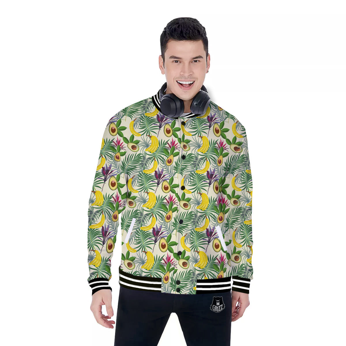Avocado Banana Leaf Print Pattern Baseball Jacket-grizzshop
