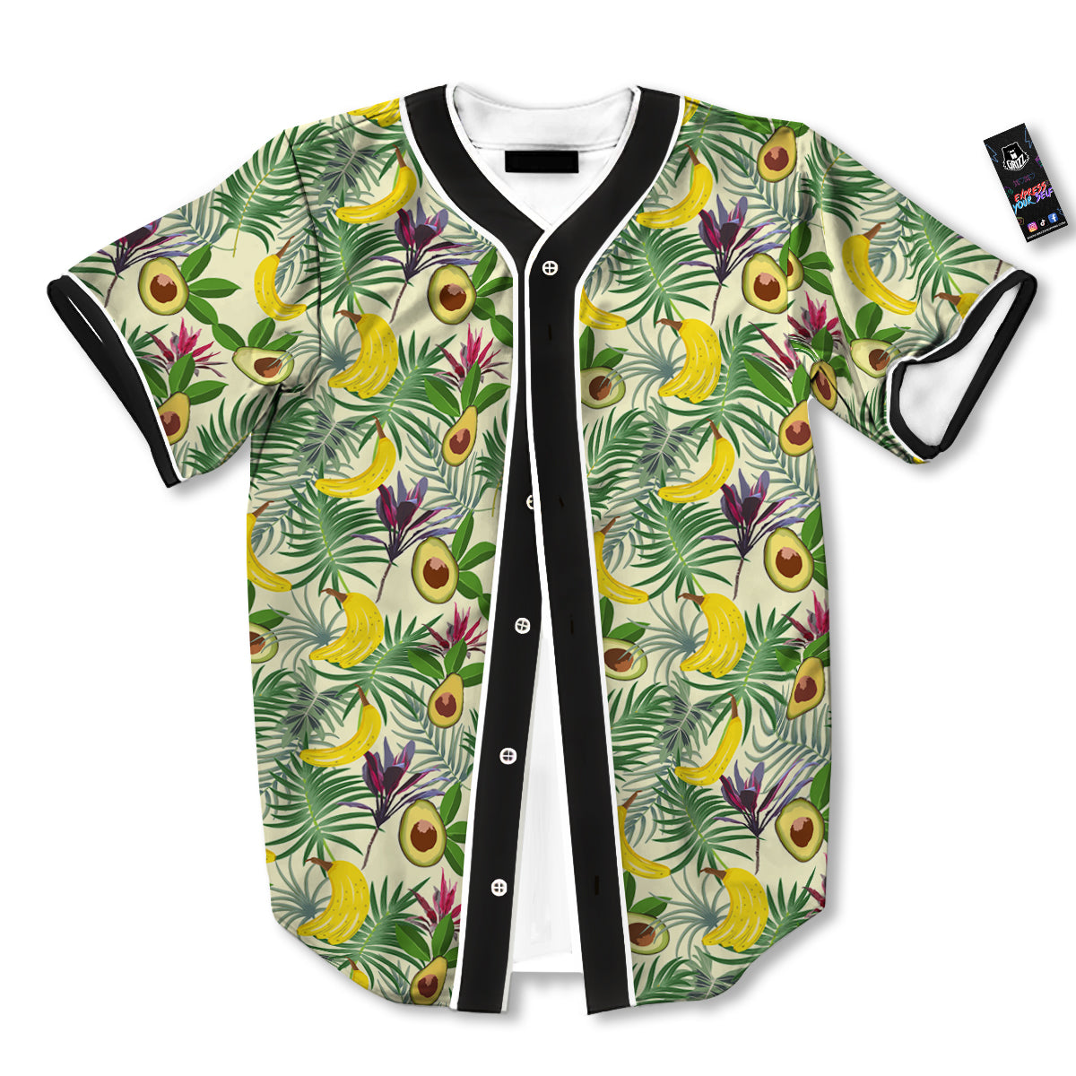 Avocado Banana Leaf Print Pattern Baseball Jersey-grizzshop