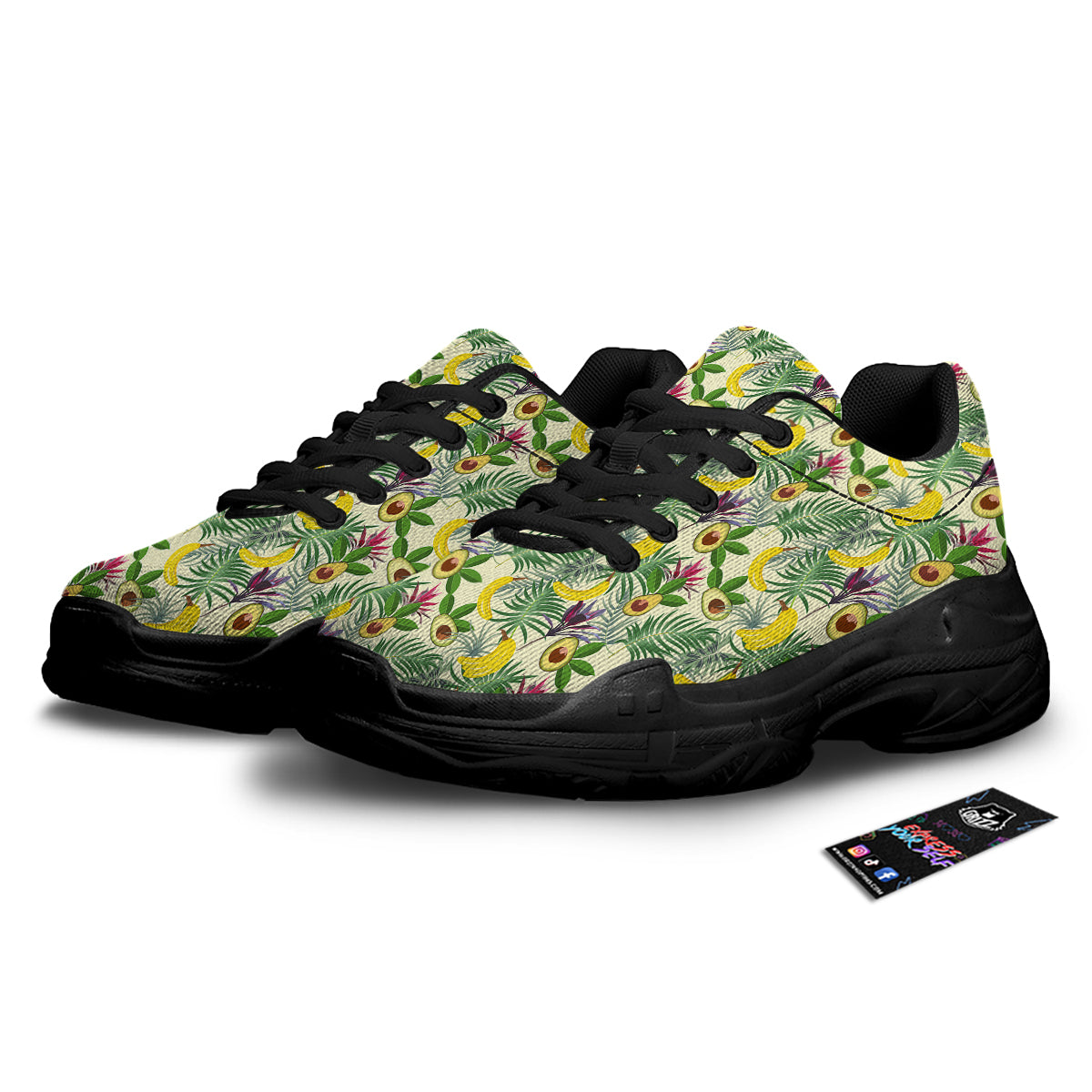 Avocado Banana Leaf Print Pattern Black Chunky Shoes-grizzshop