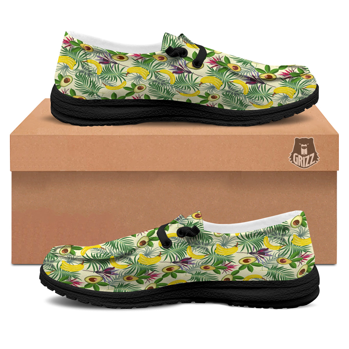 Avocado Banana Leaf Print Pattern Black Loafers-grizzshop