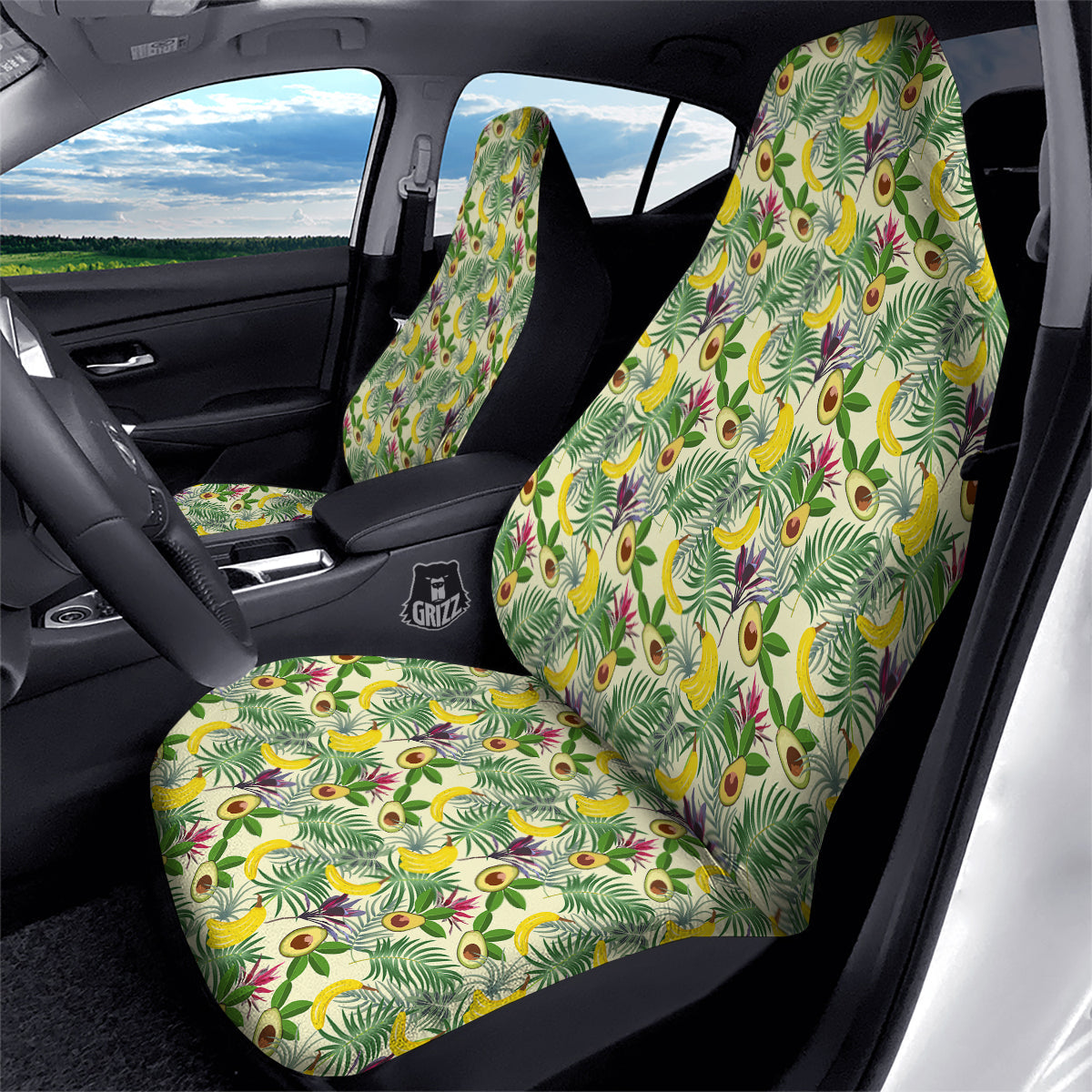 Avocado Banana Leaf Print Pattern Car Seat Covers-grizzshop