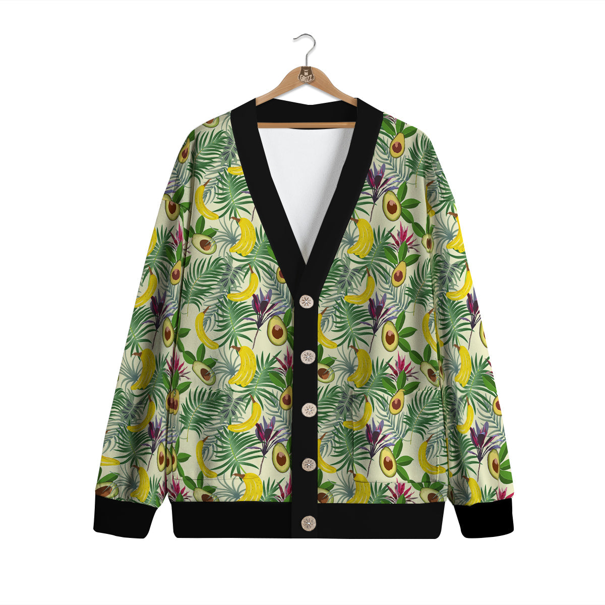 Avocado Banana Leaf Print Pattern Cardigan-grizzshop