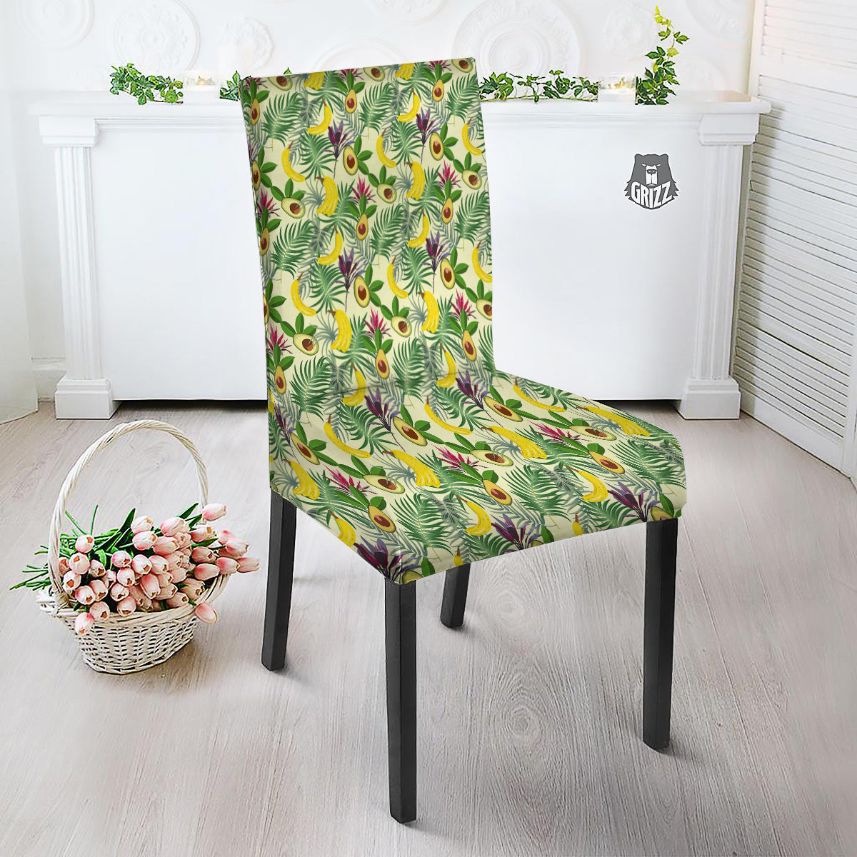 Avocado Banana Leaf Print Pattern Dining Chair Slipcover-grizzshop