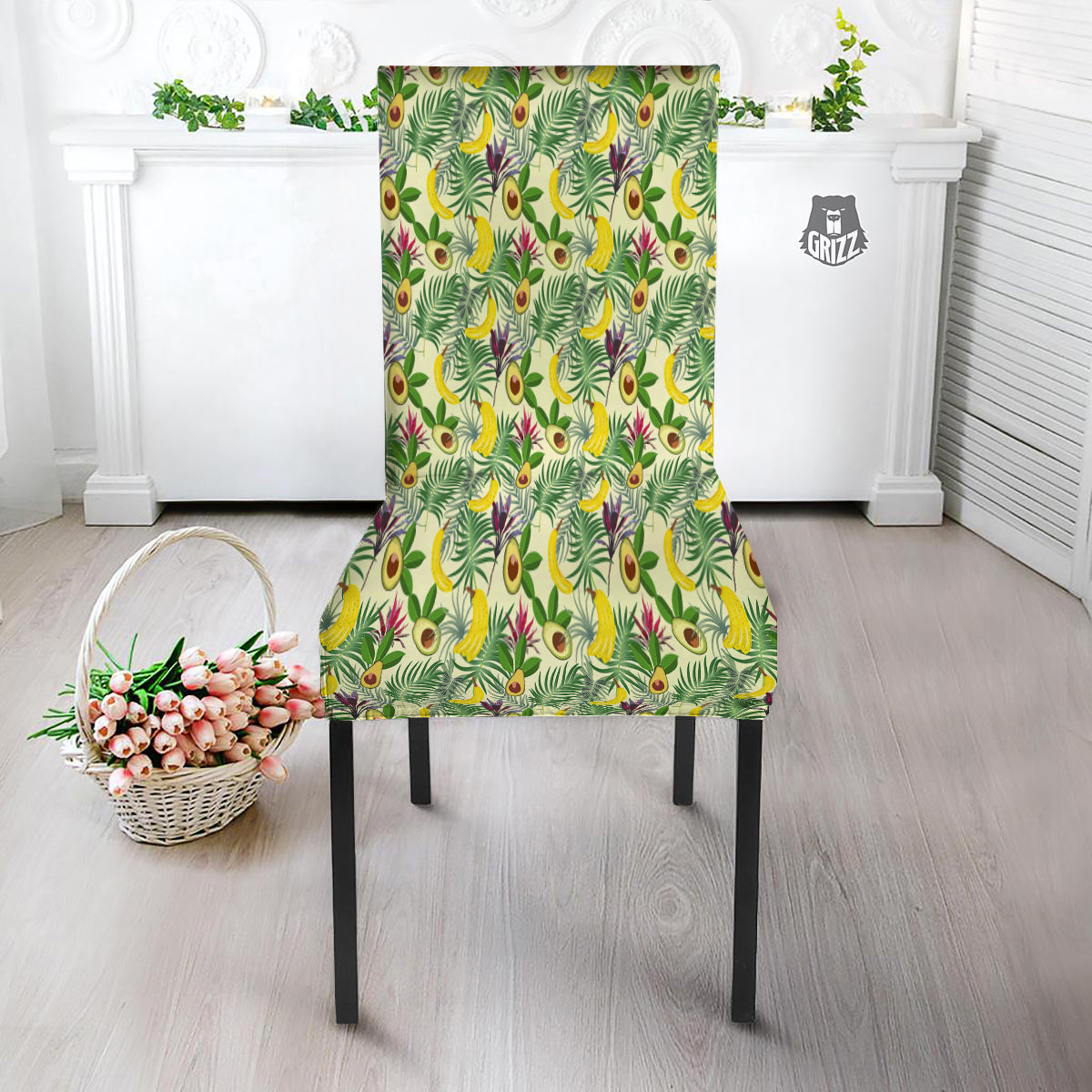 Avocado Banana Leaf Print Pattern Dining Chair Slipcover-grizzshop