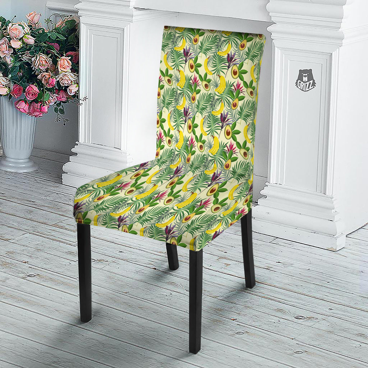 Avocado Banana Leaf Print Pattern Dining Chair Slipcover-grizzshop