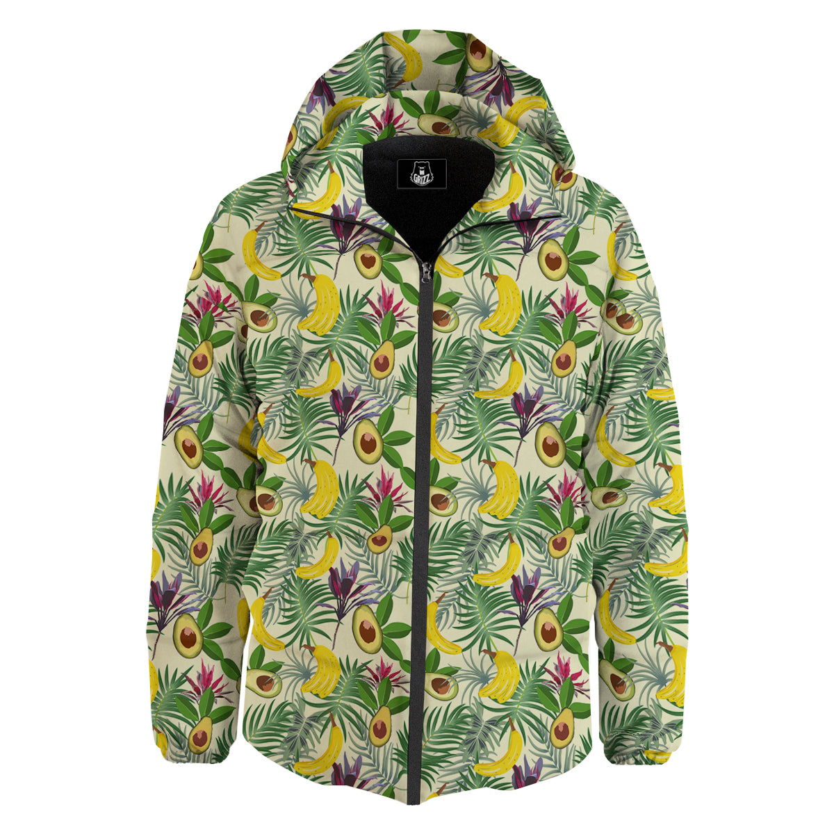 Avocado Banana Leaf Print Pattern Down Jacket-grizzshop