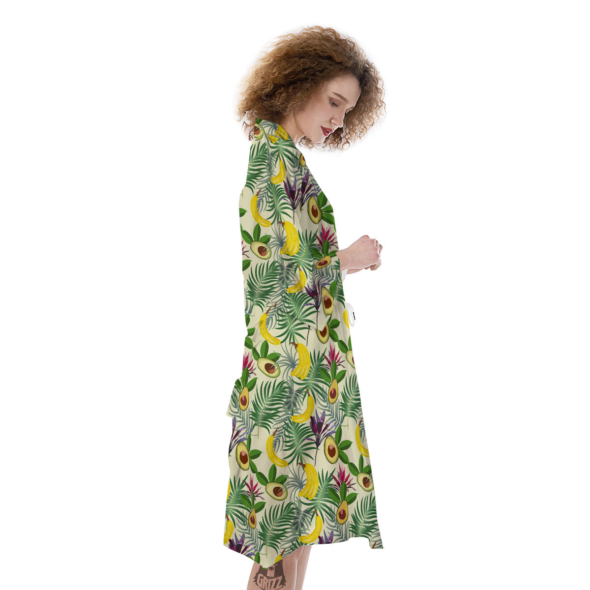 Avocado Banana Leaf Print Pattern Kimono-grizzshop