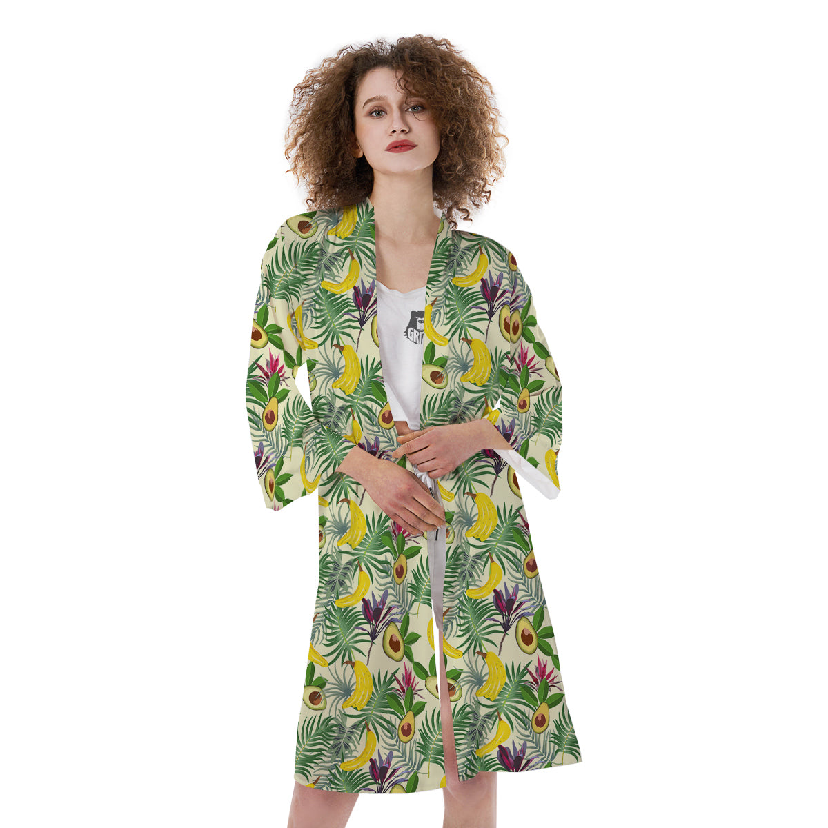 Avocado Banana Leaf Print Pattern Kimono-grizzshop