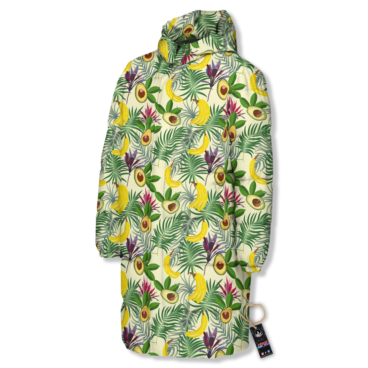 Avocado Banana Leaf Print Pattern Long Down Jacket-grizzshop