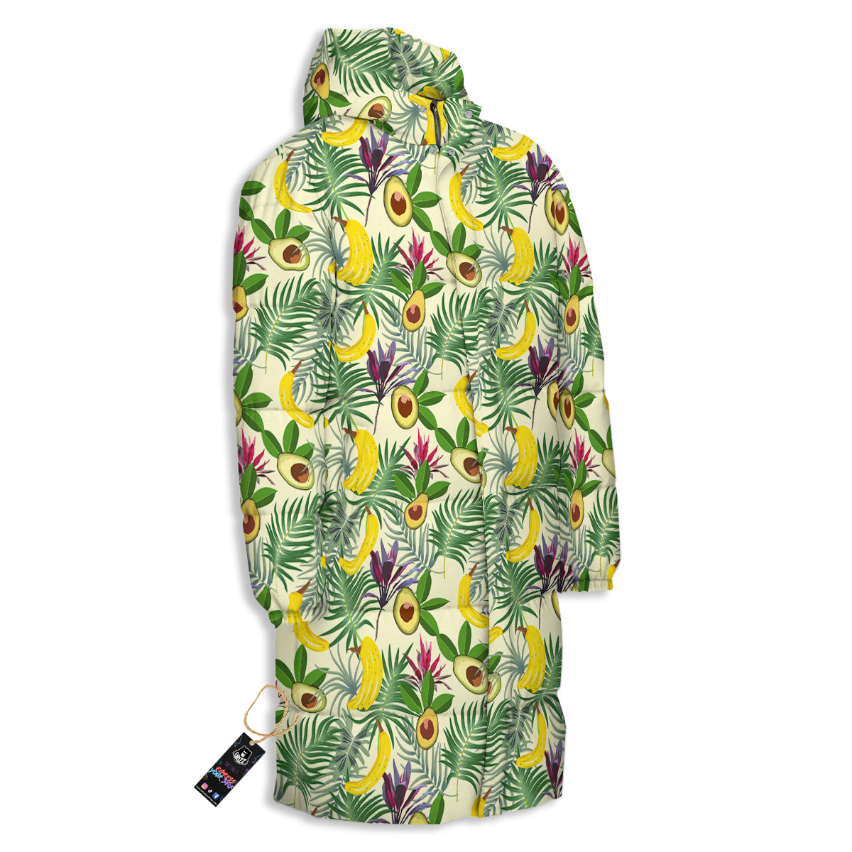 Avocado Banana Leaf Print Pattern Long Down Jacket-grizzshop