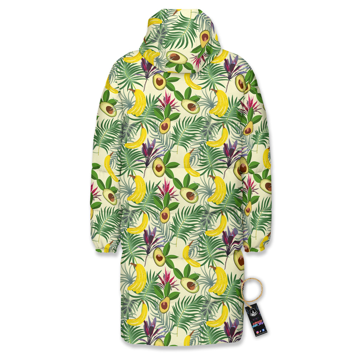 Avocado Banana Leaf Print Pattern Long Down Jacket-grizzshop