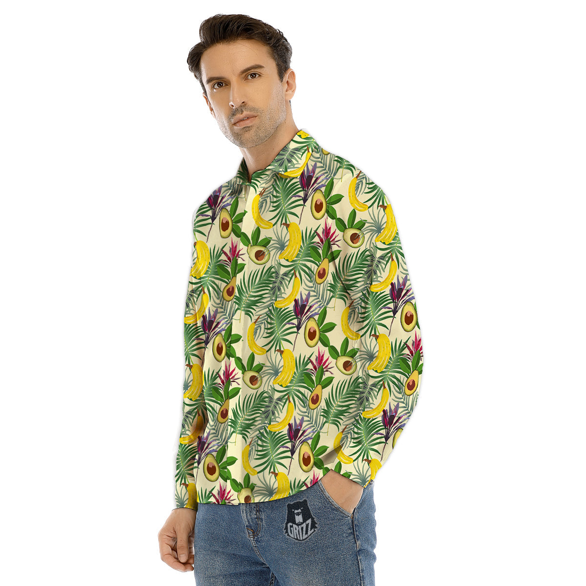 Avocado Banana Leaf Print Pattern Men's Dress Shirts-grizzshop