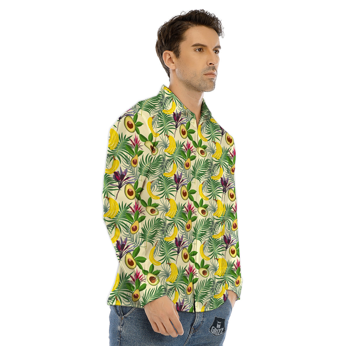 Avocado Banana Leaf Print Pattern Men's Dress Shirts-grizzshop