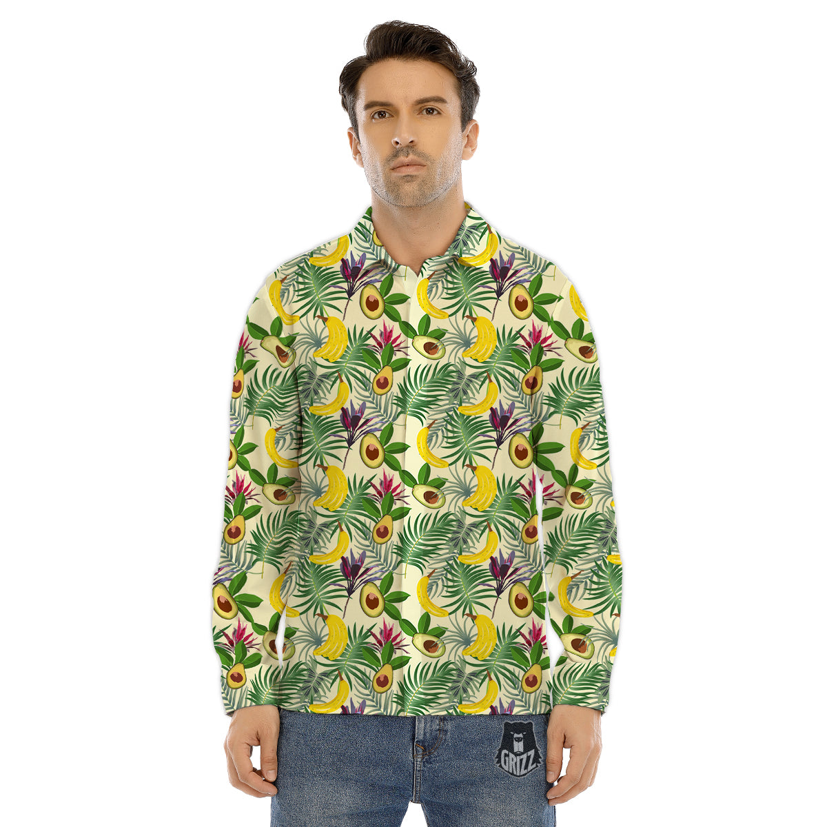 Avocado Banana Leaf Print Pattern Men's Dress Shirts-grizzshop