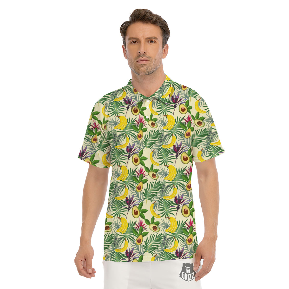 Avocado Banana Leaf Print Pattern Men's Golf Shirts-grizzshop