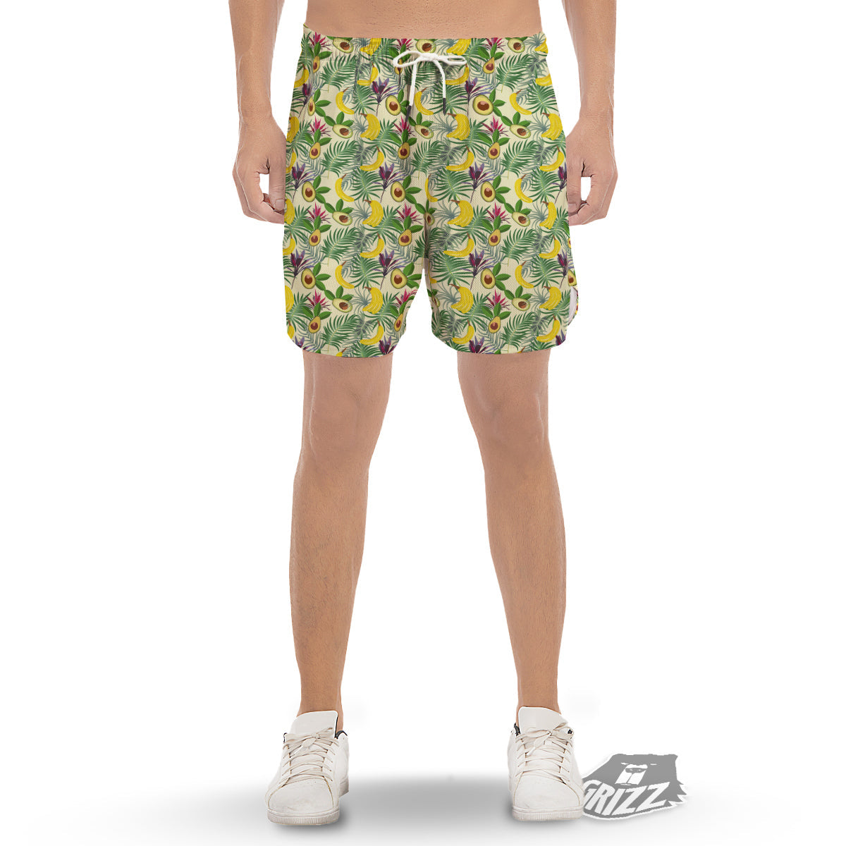 Avocado Banana Leaf Print Pattern Men's Gym Shorts-grizzshop